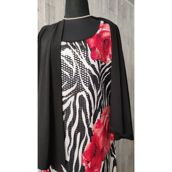 aDRESSing Woman SIZE L Shimmer Zebra Rose Short Dress Black Shrug Kimono Sleeve - Picture 12 of 13